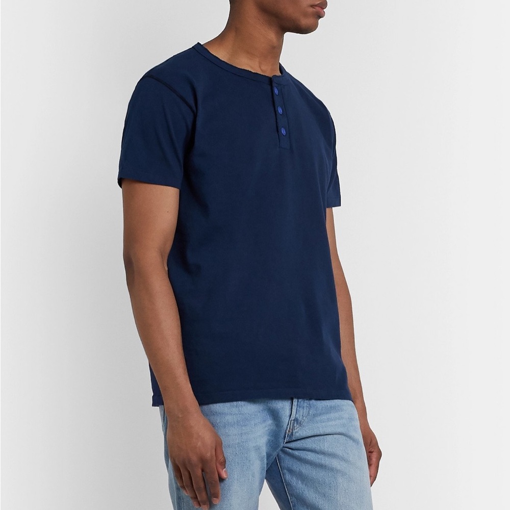 Brand : Velva Sheen | Style : Short sleeve Henley | Color : Blue